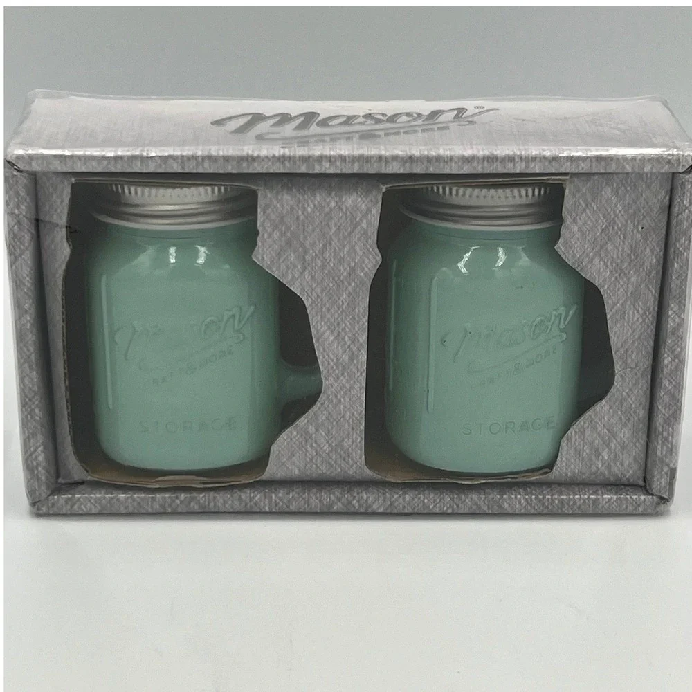 Mason Salt Pepper Shakers 4oz Mint Green Glass Vintage Style New